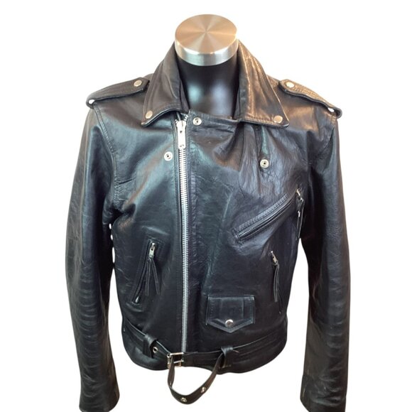 Vintage Bikers Stuff Moto Leather Jacket Mens 44 Harley Owners Group Patch And E - Picture 6 of 12